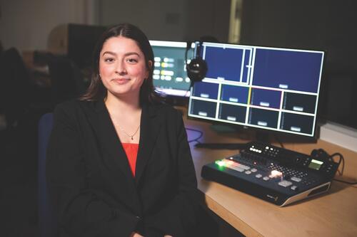 Rachel Kucharski in the broadcast studio.
