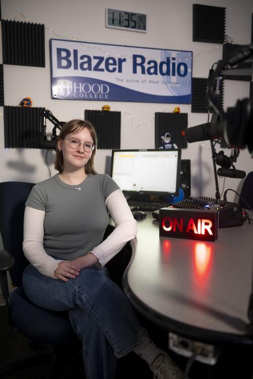 Ellie Cooper in the Blazer Radio studio.