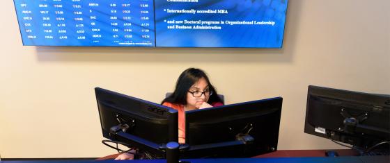 Student in the trading room